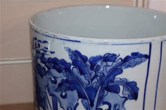 A quantity of Chinese and other porcelain including tea bowls, a bottle vase and a large blue and white brush pot